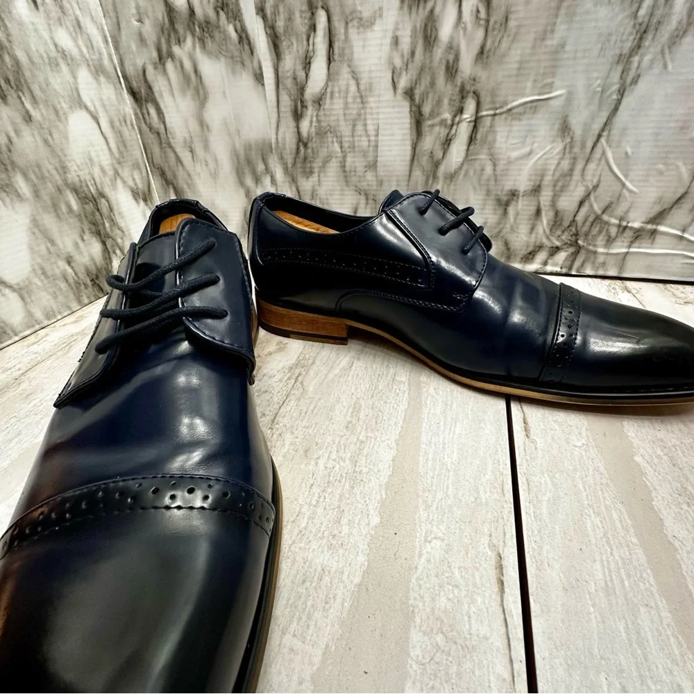 Classic Ombré Navy And Black Lace Up Derby Dress Shoes Office Evening Blokecore